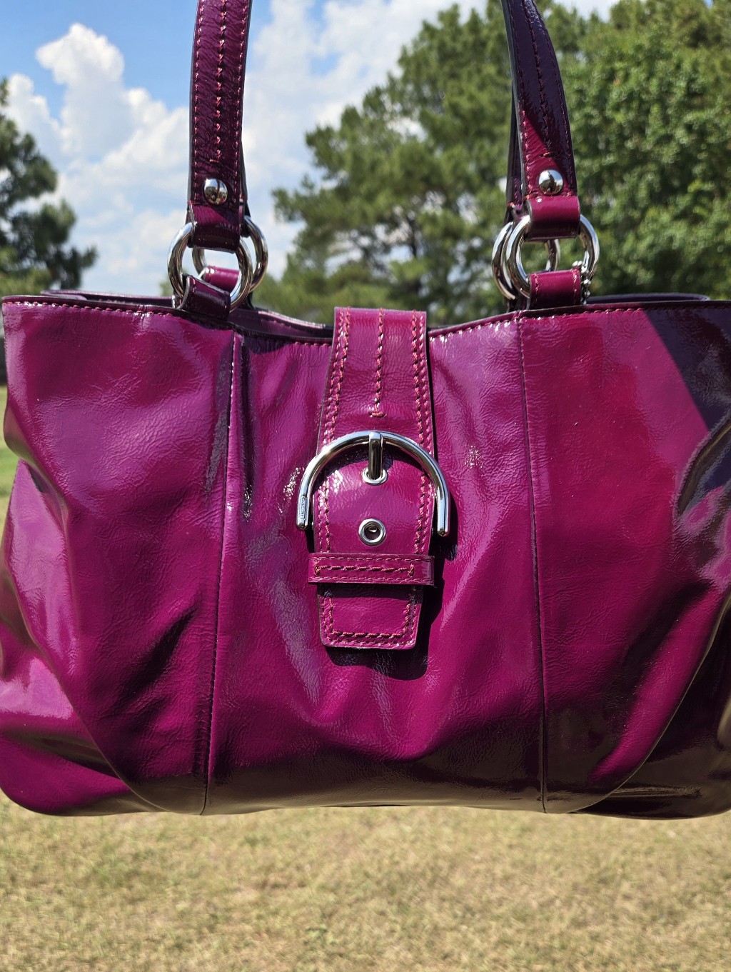 Coach F13711 Patent Leather Tote Bag Nwt Plum Magenta Purple Shoulder Bag